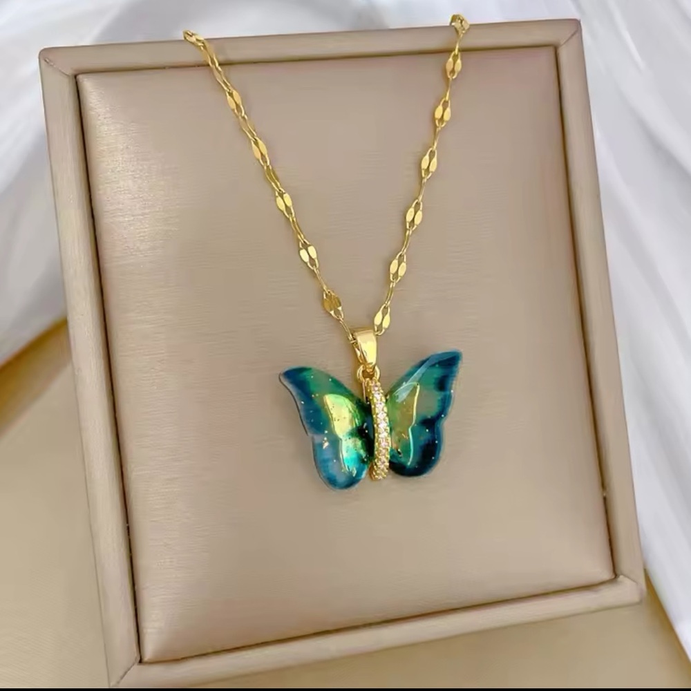 Gold Filled Cubic Zirconia Butterfly Necklace